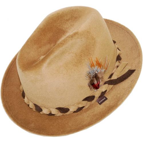 Stetson Camel / Brown  Braided  Pony Hair Hat With Feather